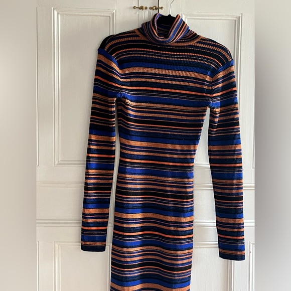 majorette - blue and orange stripe and sparkle long sleeve turtleneck dress - Picture 3 of 7